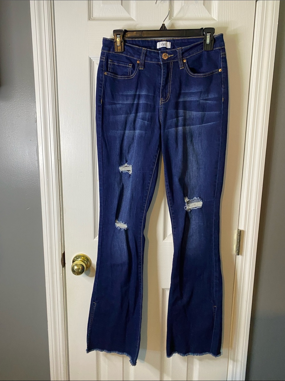 YMI Dark Blue Distressed Flare Jeans Size 9/29.